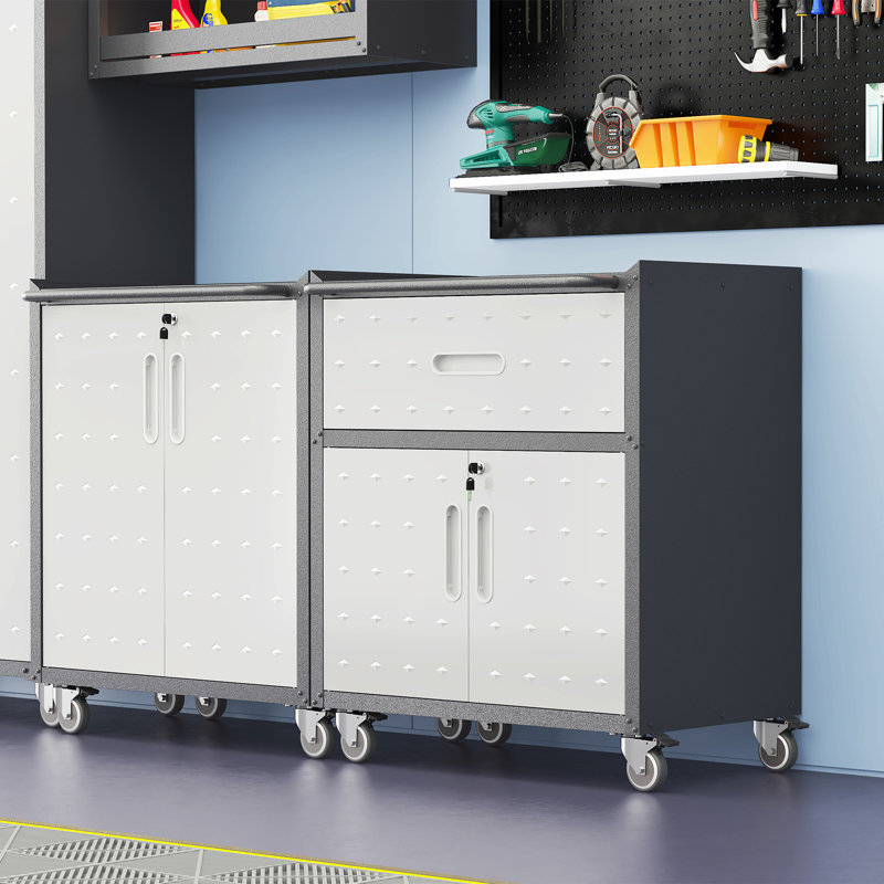 Ishia 29.5 W Metal Garage Storage Cabinet with Adjustable Shelves Durable Tool Cabinet